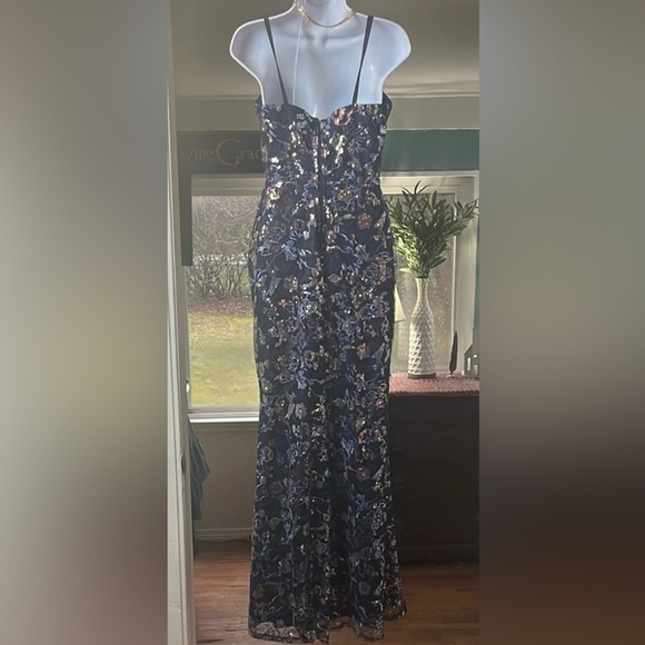 CITY STUDIO PROM Blue Sequin Embellished Sheath Full Length Dress side slit. EUC - Picture 9 of 11